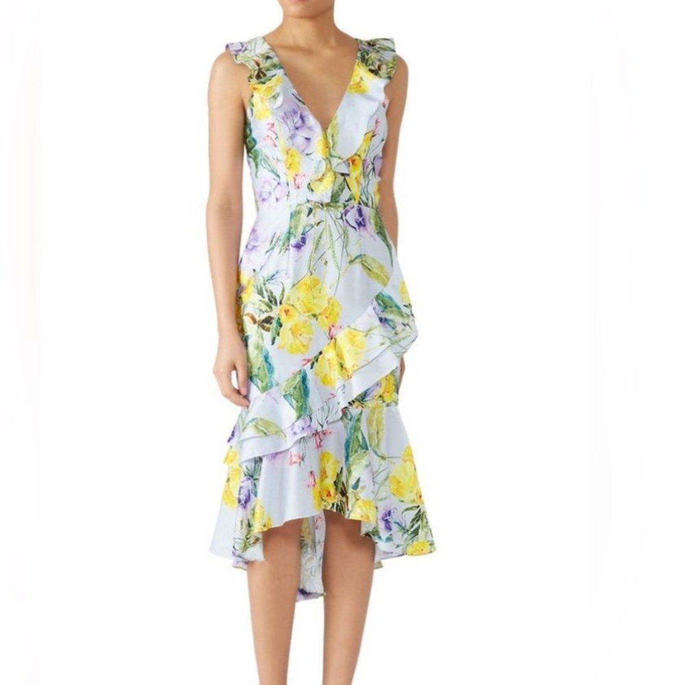 Vone Aini satin ruffle floral dress